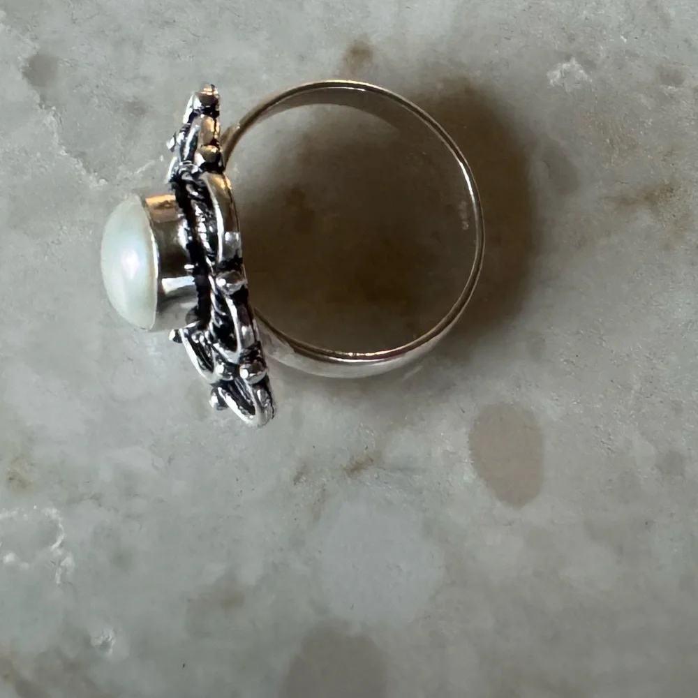 NWOT Sundance Moonflower Ring, Pearl, Sterling Silver